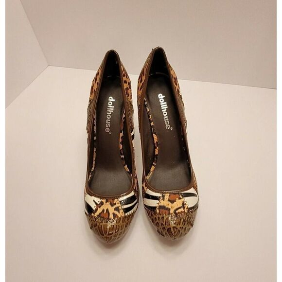 Dollhouse Dina Pumps With Patchwork Animal Prints And Hidden Platform Size 8M - Picture 2 of 11